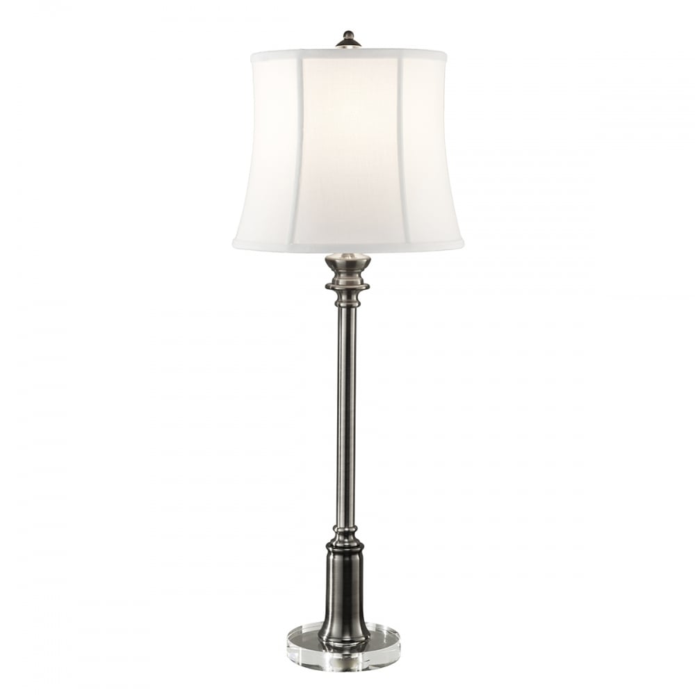 Antique Nickel Buffet Lamp with True White Cotton Shade