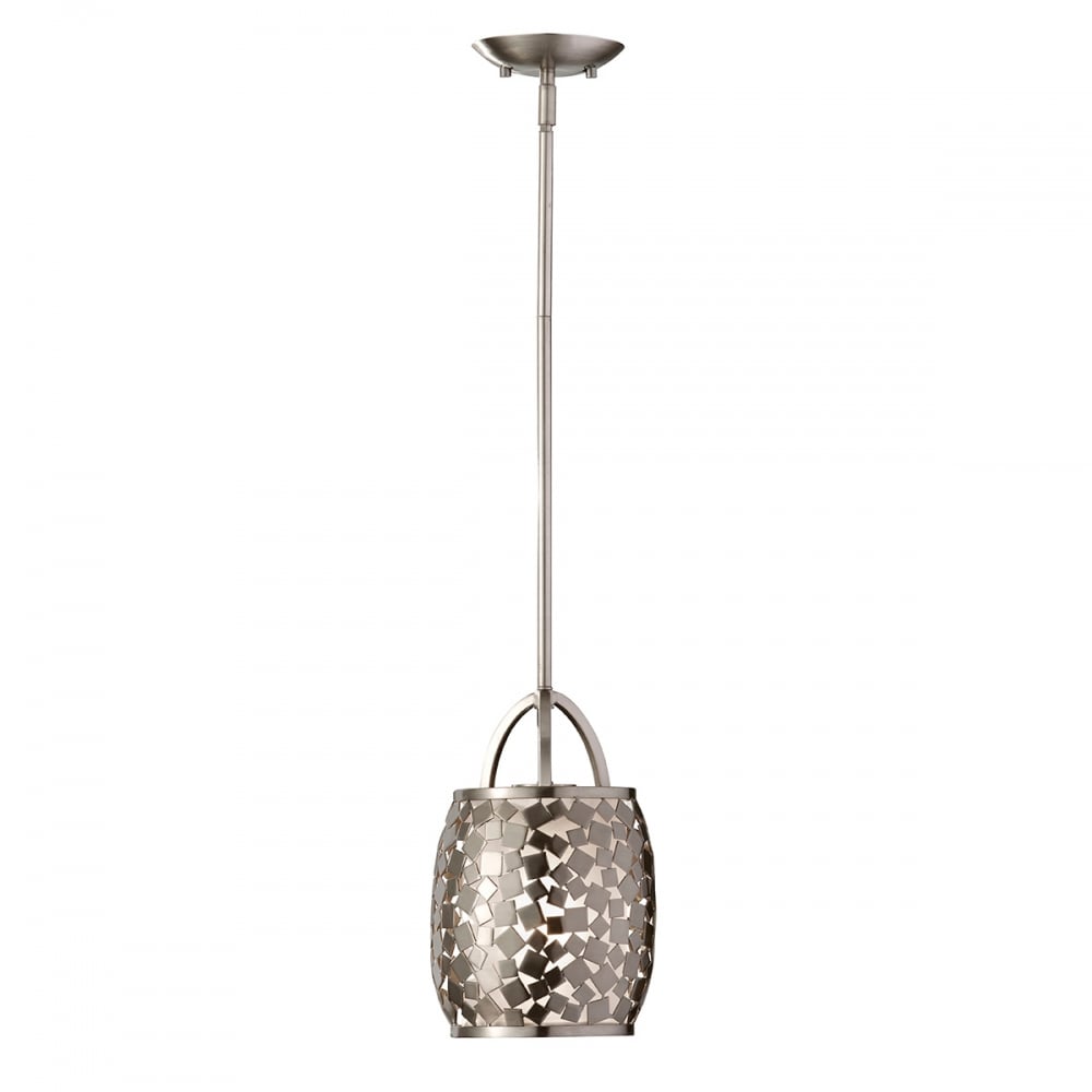 Contemporary Brushed Steel Pendant with Mosaic Metal Accents