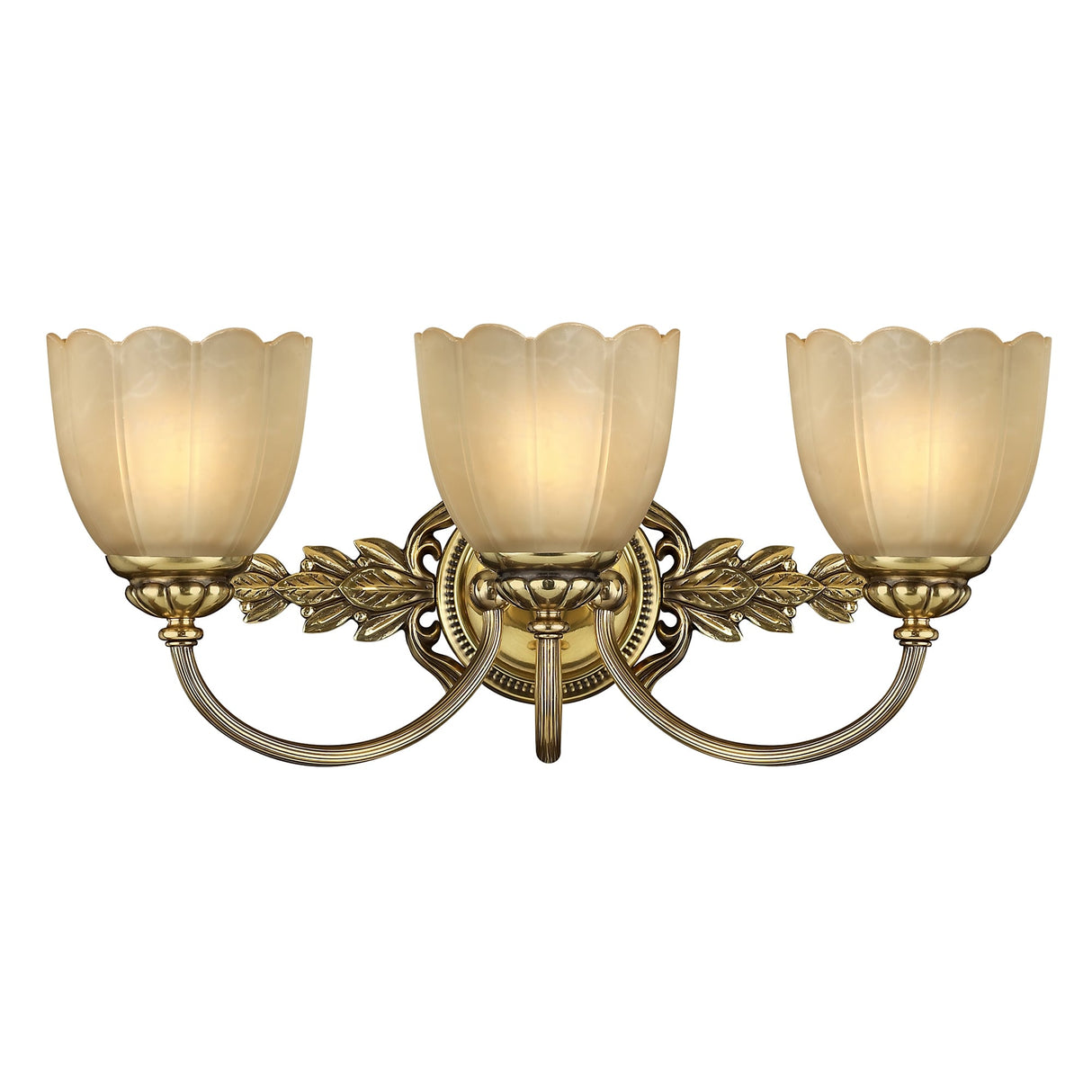 Isabella Tri-Light Brass Wall Fixture with Marbled Amber Glass