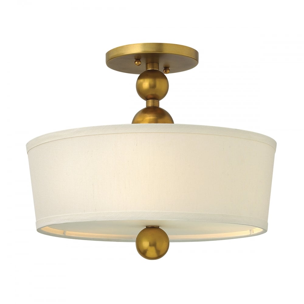 Mid-Century Vintage Brass Ceiling Light with Etched Glass Shades