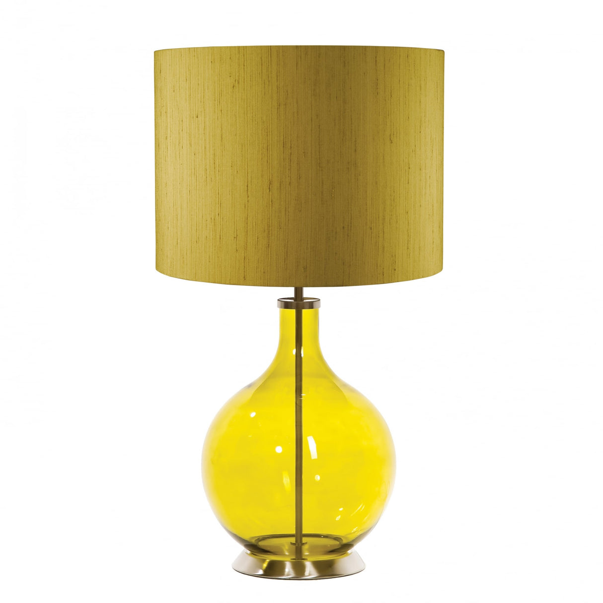 Lime Green Orb Glass Table Lamp with Cream Linen Shade