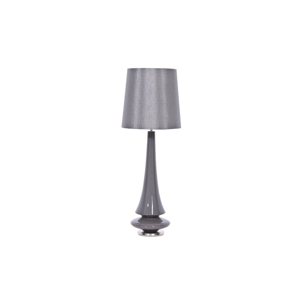 Elegant Grey Porcelain Table Lamp with Dark Faux Silk Shade