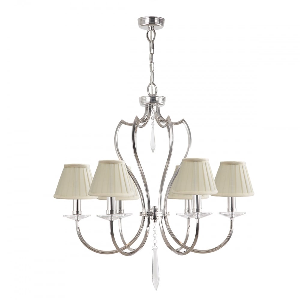 Pimlico Polished Nickel 6-Light Chandelier with Crystal Accents