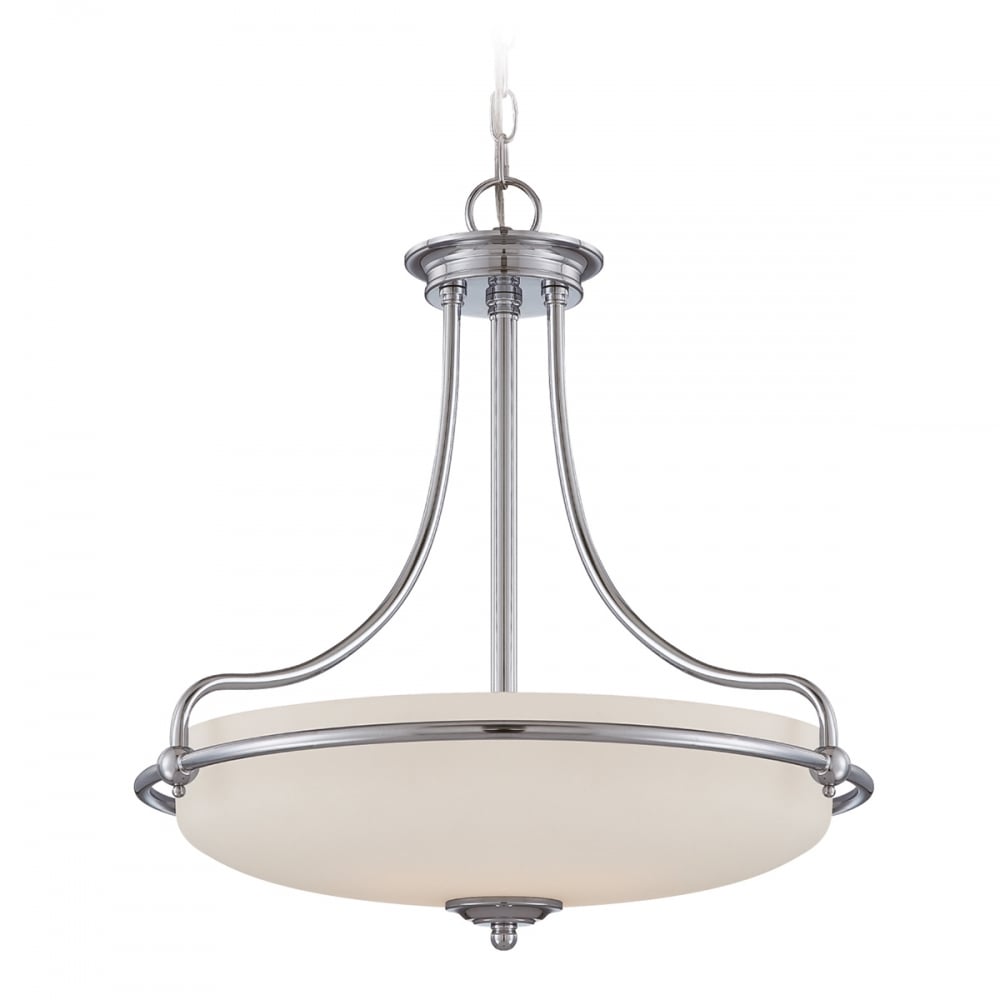 Polished Chrome Griffin Pendant Light with Etched Glass