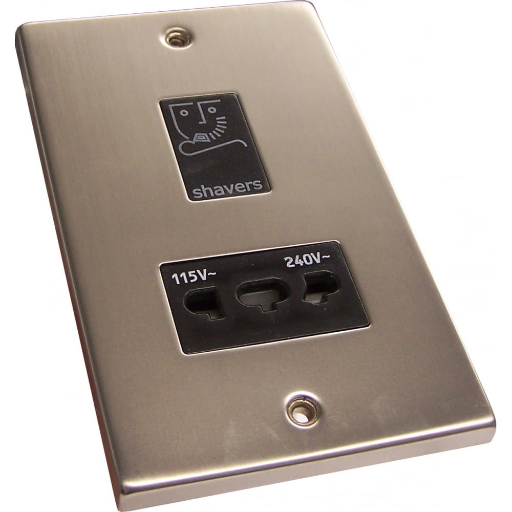 Stylish Black Dual Voltage Shaver Outlet with Satin Chrome Finish
