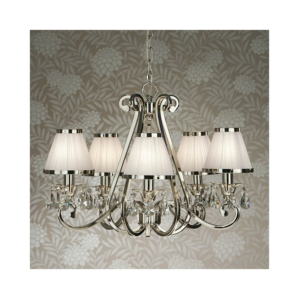 Oksana Elegance: 5-Light Polished Nickel Chandelier with Crystal Accents