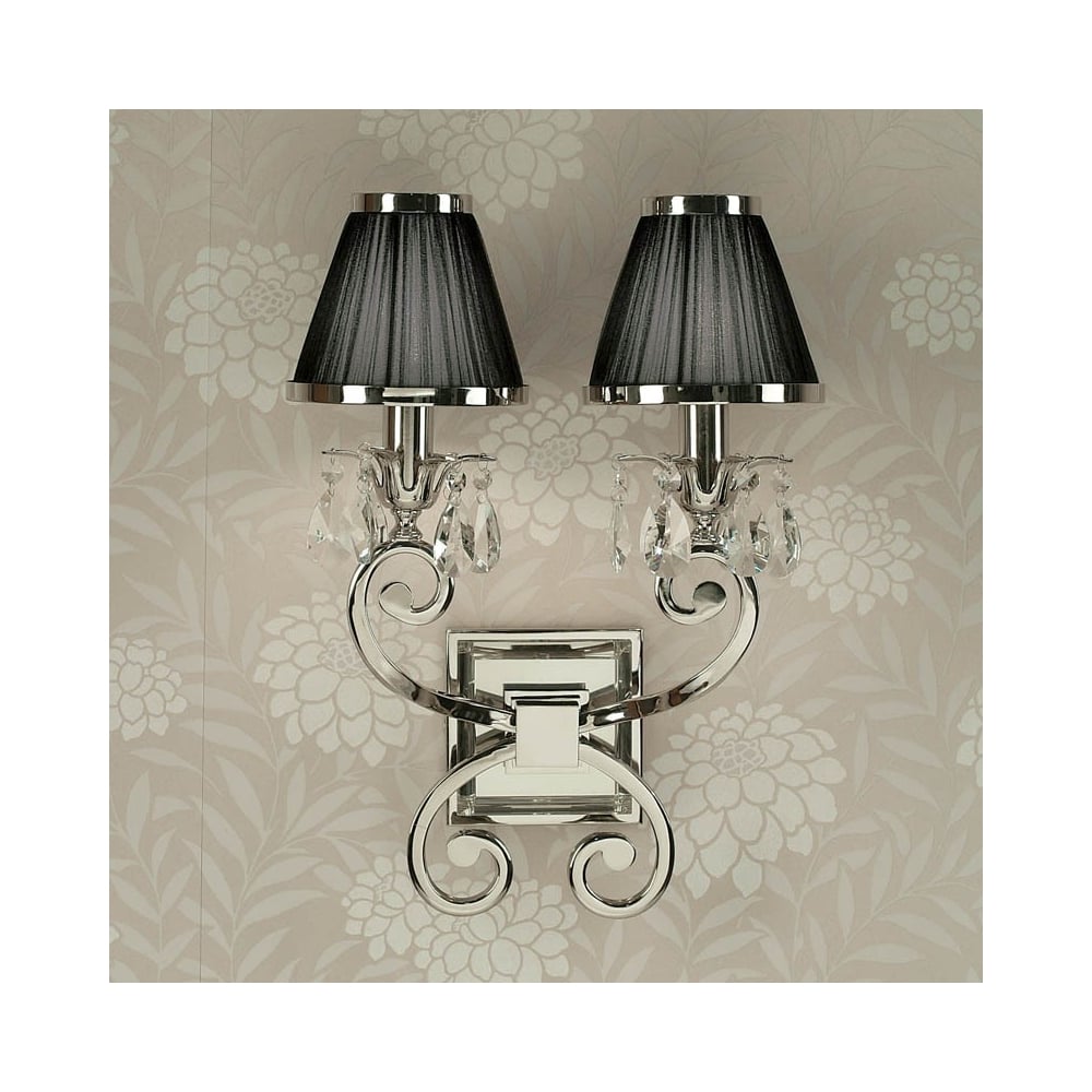 Oksana Twin Wall Sconce with Crystal Accents and Black Shades