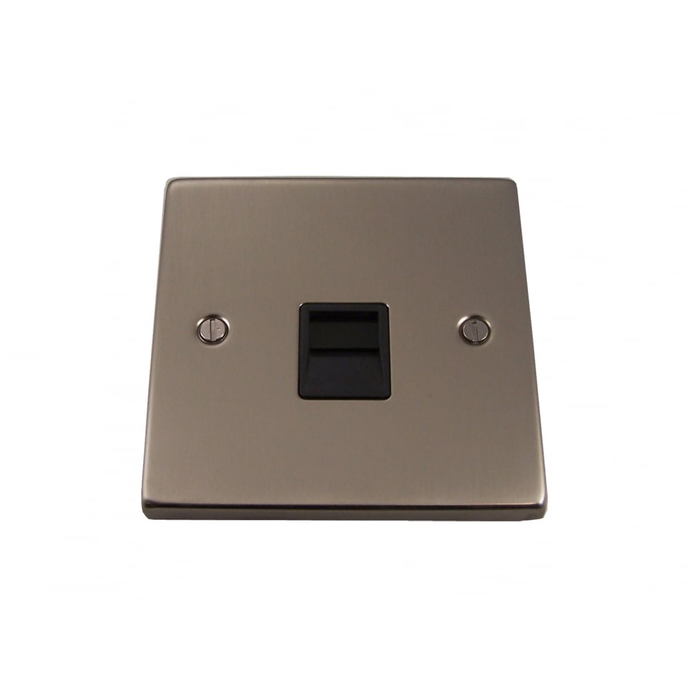 Sleek Satin Chrome Secondary Telephone Socket - Causeway, Black Insert