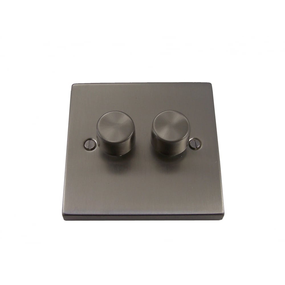 Dual Gang 400W Satin Chrome Dimmer Switch with 7mm Raised Plate