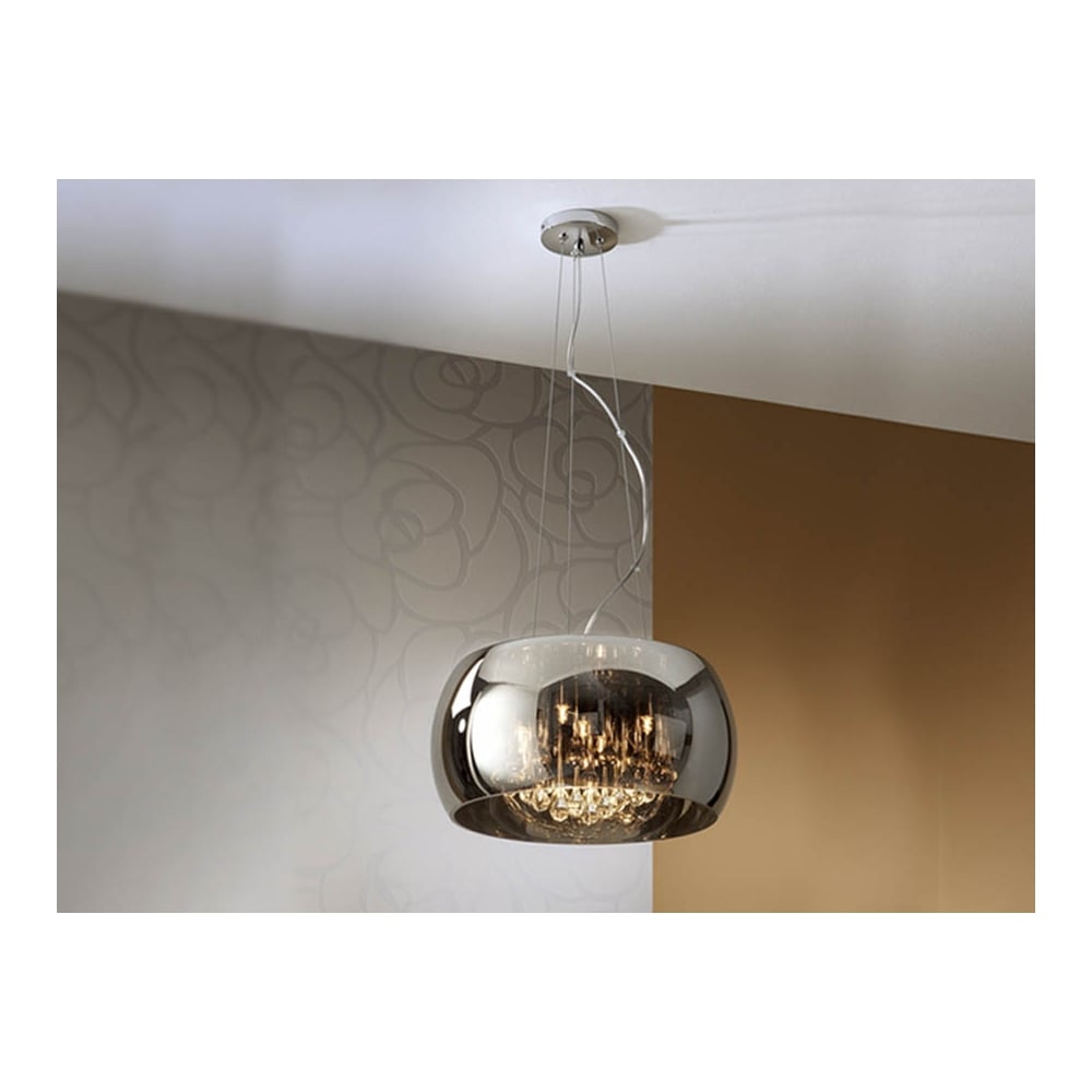 Elegant Chrome & Smoked Glass 5-Light Pendant Ceiling Fixture