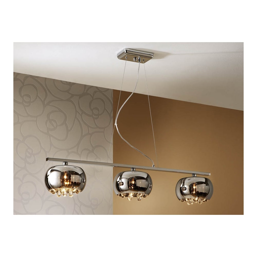 Contemporary Chrome Oval Pendant Trio with Smoked Glass Shades