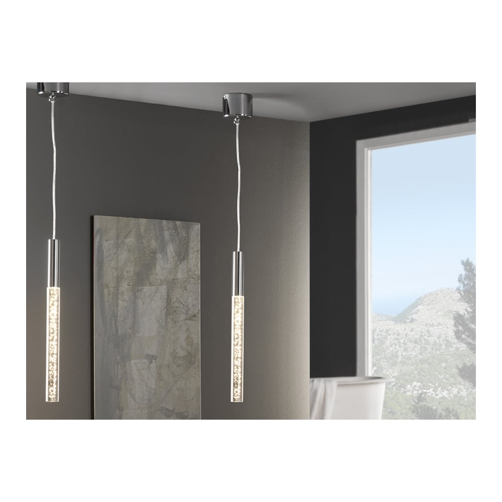 Sleek Chrome Single Light Ceiling Pendant with Clear Bubble Acrylic Design