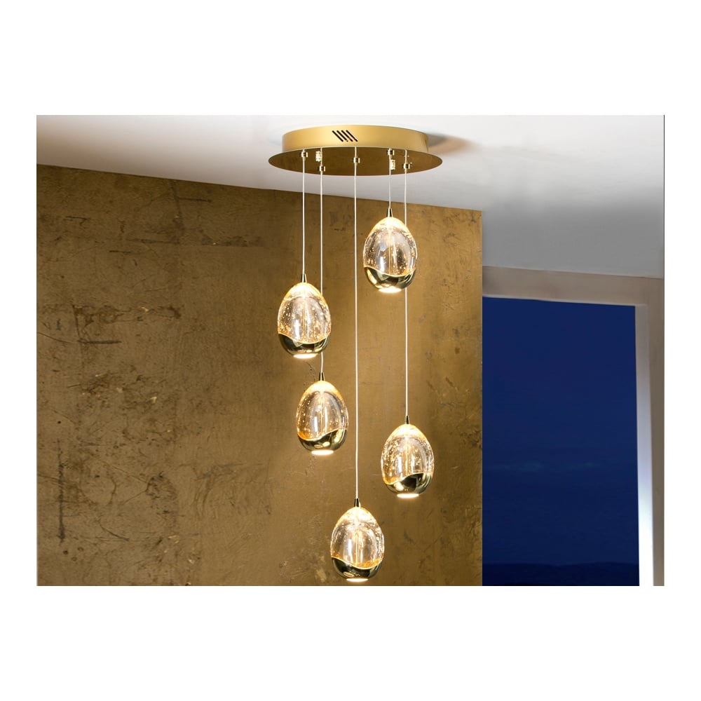 Radiant Elegance: Gold & Champagne Orb LED Pendant Lamp