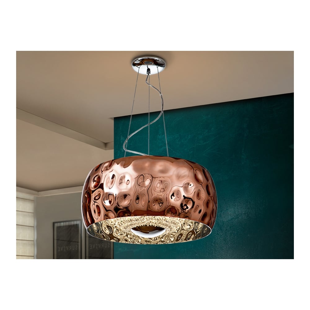 Elegant Copper Wave Pendant Light with Faceted Crystal Accents