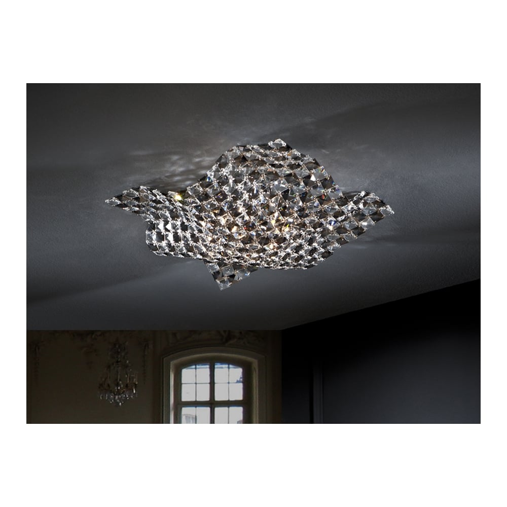 Saten Chrome Crystal Ceiling Lamp with K9 Faceted Crystals - 4 Light Fixture