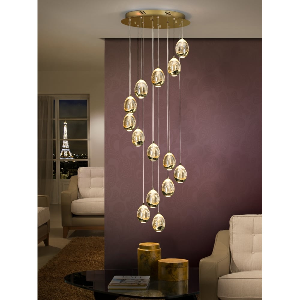 Golden Spiral LED Pendant Chandelier - 14 Light Modern Cluster by Schuller