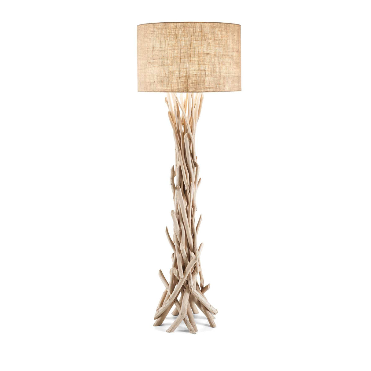 Rustic Driftwood Stick Floor Lamp with Fabric Shade