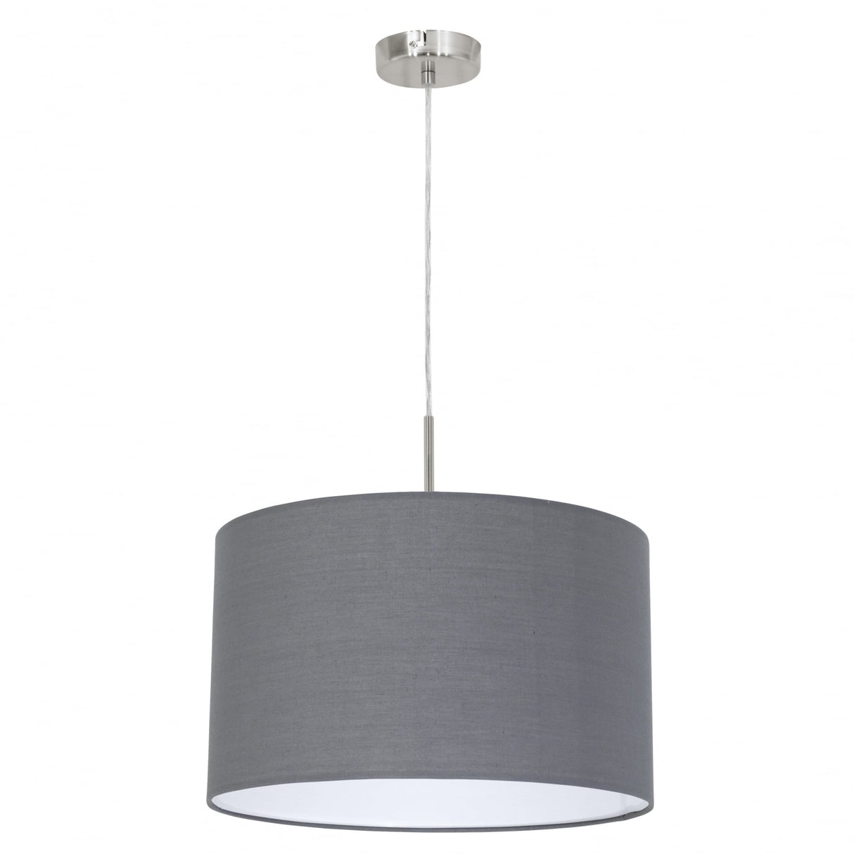 Pasteri 380mm Grey Fabric Drum Pendant with Satin Nickel Finish