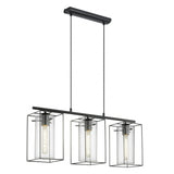 Loncino Triple Island Pendant with Smoked Glass Tubes and Black Steel Frame