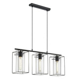 Loncino Triple Island Pendant with Smoked Glass Tubes and Black Steel Frame