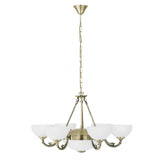 Savoy Vintage Antique Ceiling 8-Light Pendant Chandelier in Burnished Bronze with Satinated Glass Shades