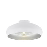 Vintage Elegance: White and Silver Steel Bowl Ceiling Light