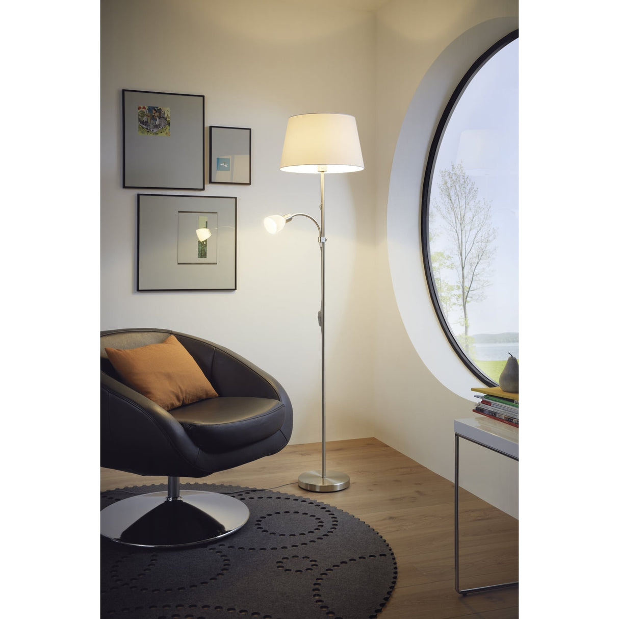 Elegant Conesa Extended Neck Satin Nickel Floor Lamp