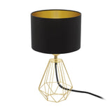 Elegant Brass Wire Table Lamp with Black and Gold Fabric Shade
