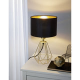 Elegant Brass Wire Table Lamp with Black and Gold Fabric Shade