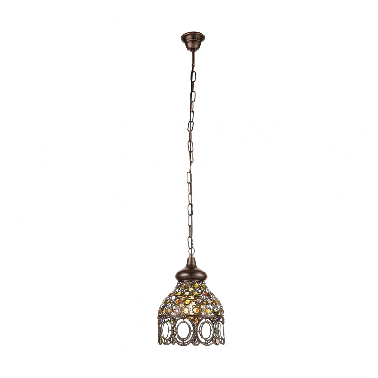 Antique Bronze Indian Pendant Light with Colored Glass Shade