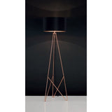 Modern Industrial Copper Floor Lamp with Black Fabric Drum Shade
