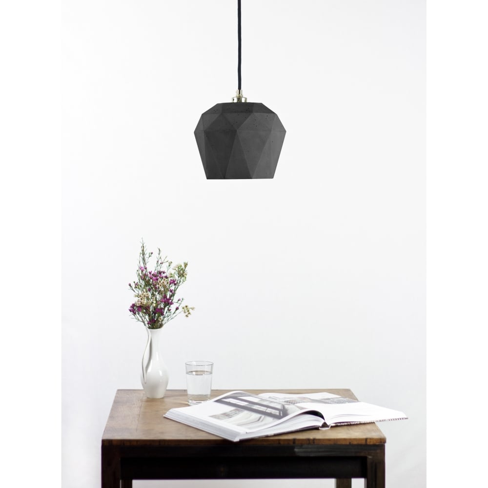 Elegant Concrete Dome Pendant: Dark Finish with Copper Interior