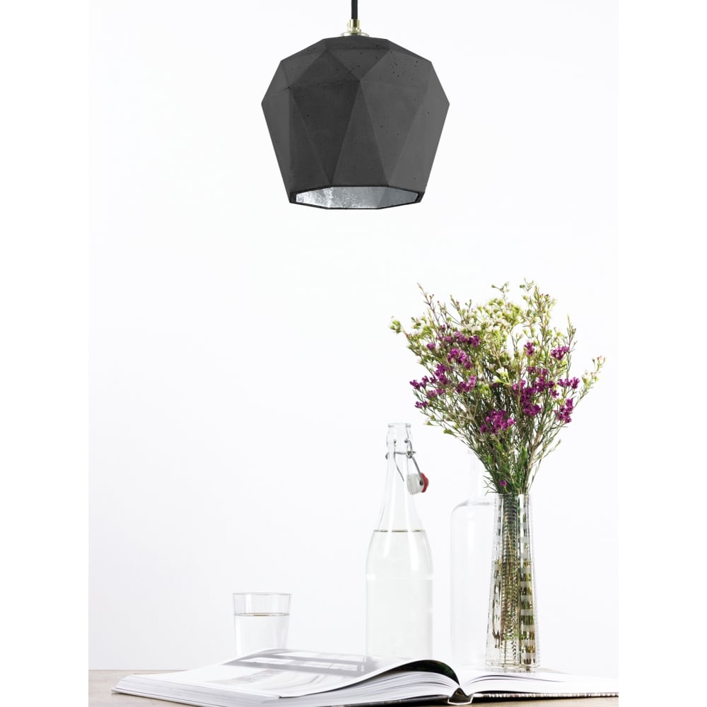 Silver-Lined Dark Concrete Dome Pendant Light by GANT [T3]