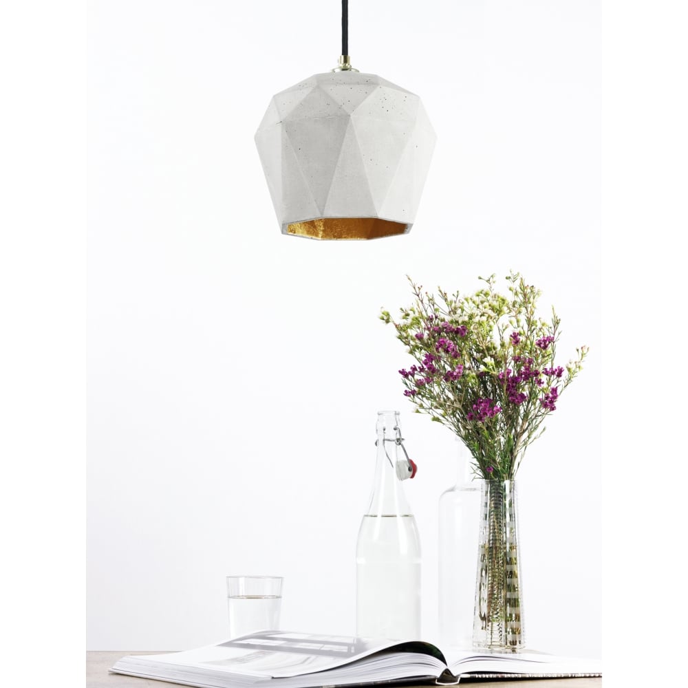 Modern Concrete Dome Pendant Light with Gold Accent