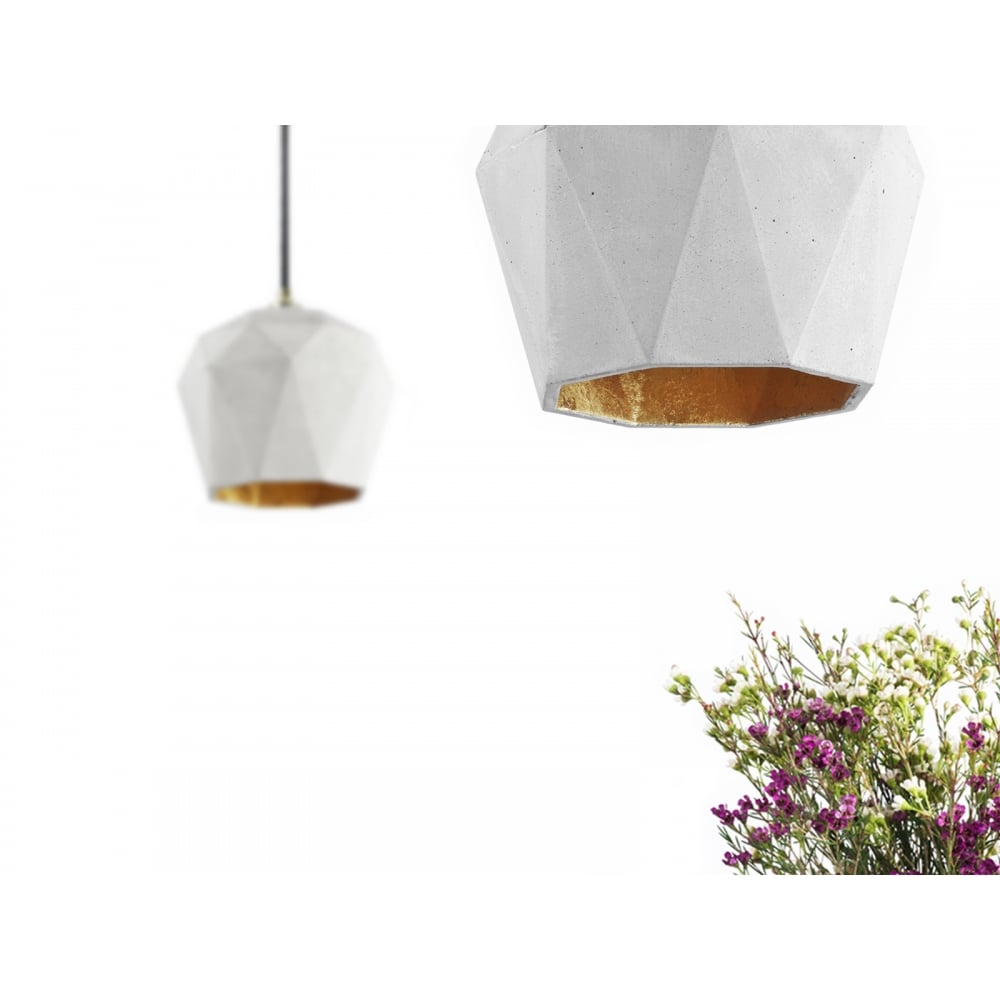 Modern Concrete Dome Pendant Light with Gold Accent