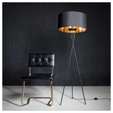 Elegant Black Tripod Floor Lamp with Chic Copper Accents