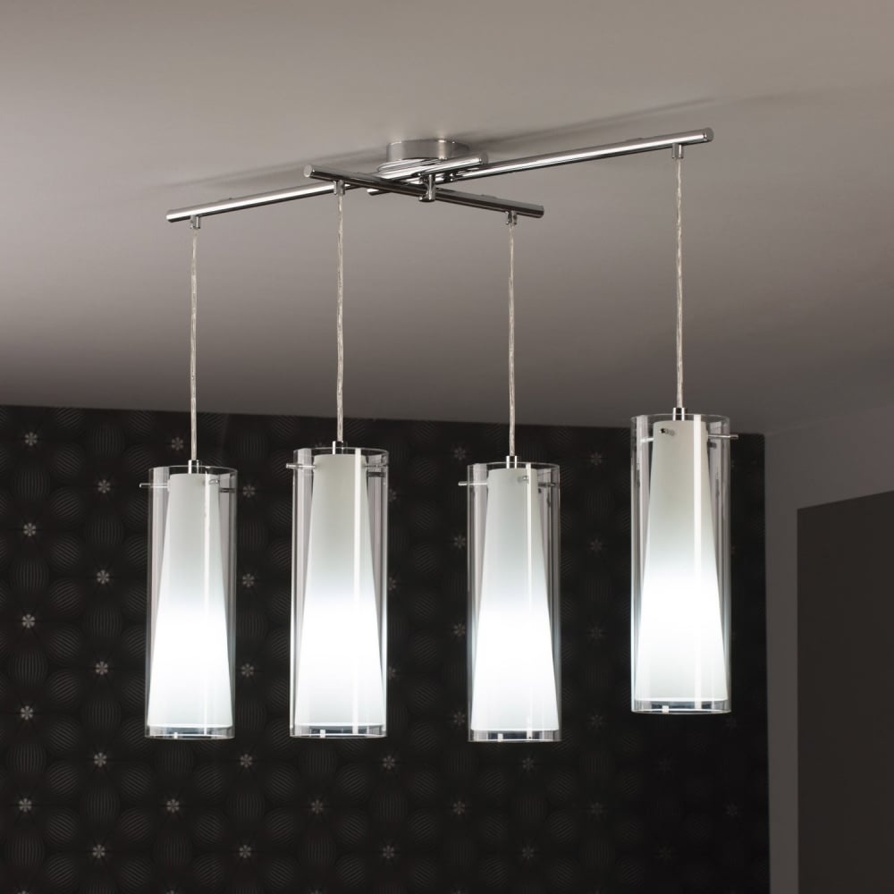 Pinto Nero Contemporary 4-Light Chrome and Opal Glass Pendant Fixture