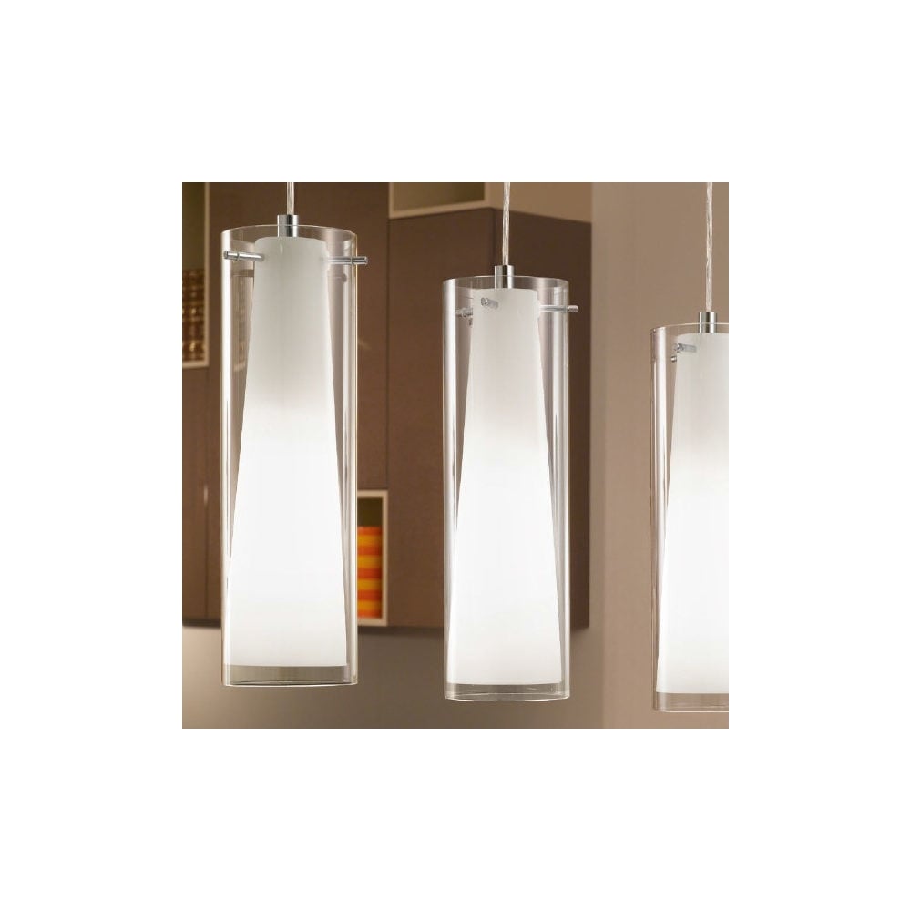 Pinto Chrome Trio Pendant Light with Opal and Clear Glass Shades