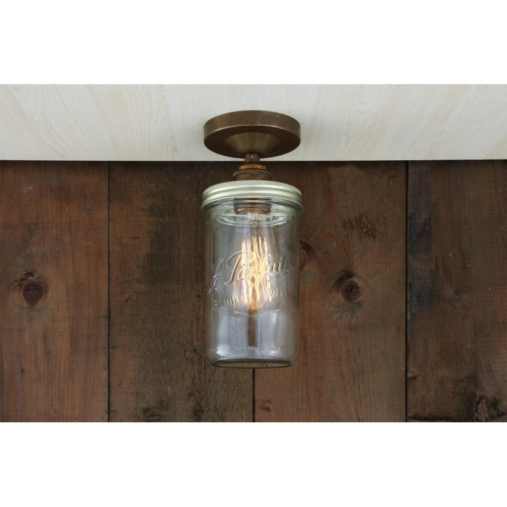 Antique Brass Jam Jar Ceiling Light Fixture