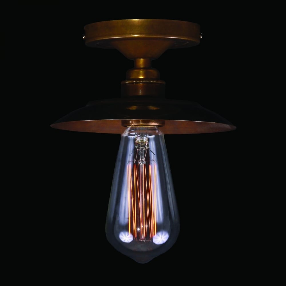 Antique Brass Reznor Flush Ceiling Light Fixture