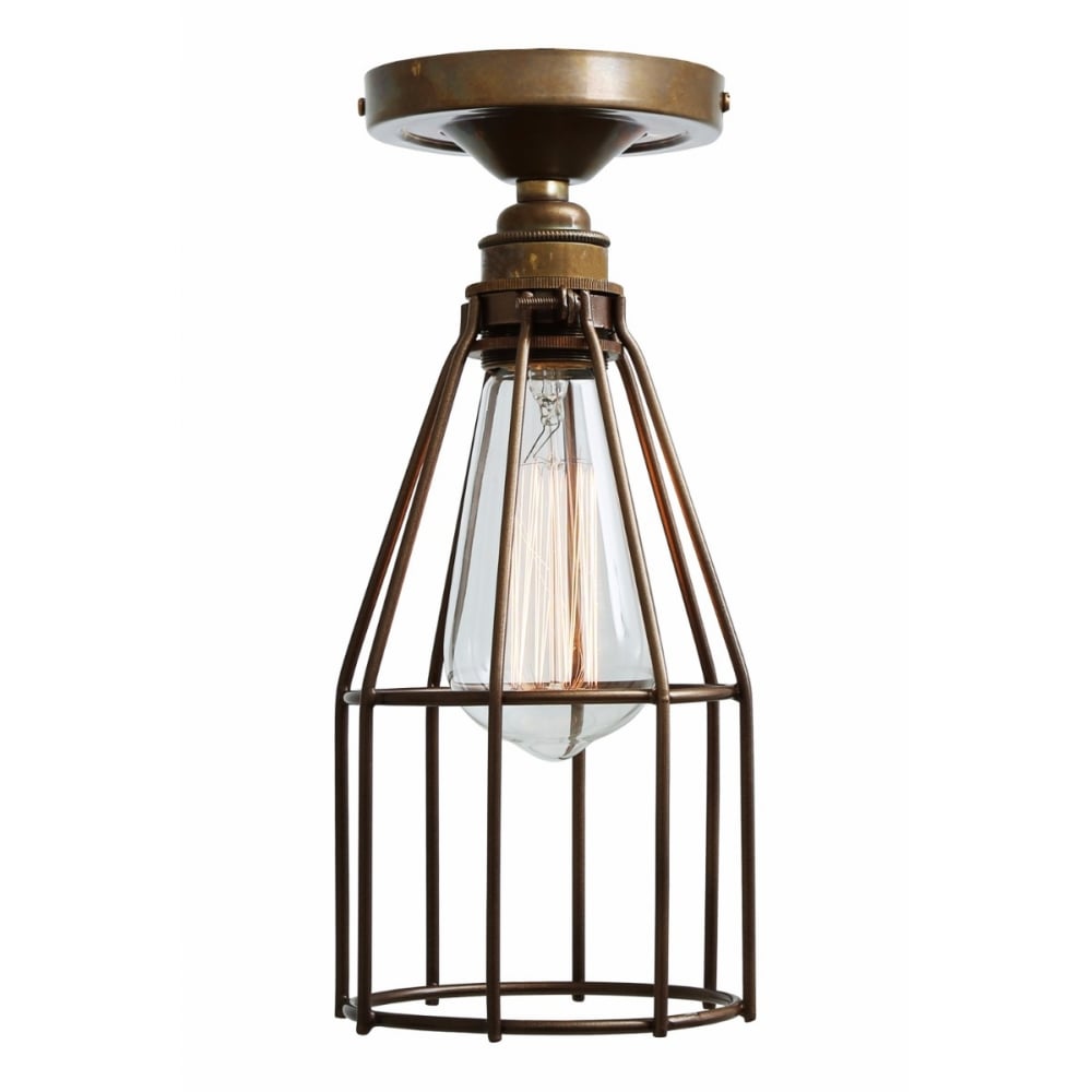 Sage Green Industrial Cage Ceiling Light with Chrome Lampholder