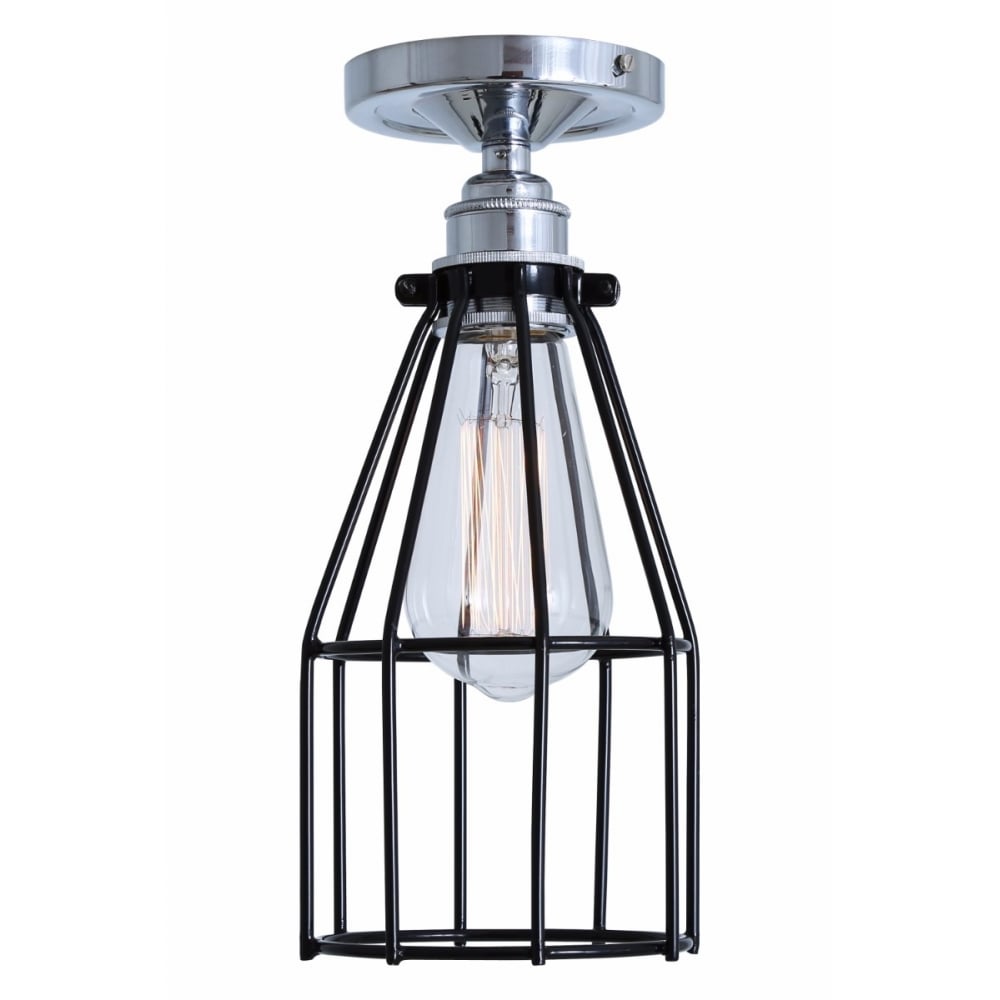 Sage Green Industrial Cage Ceiling Light with Chrome Lampholder