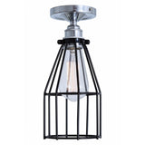 Sage Green Industrial Cage Ceiling Light with Chrome Lampholder