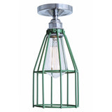 Sage Green Industrial Cage Ceiling Light with Chrome Lampholder