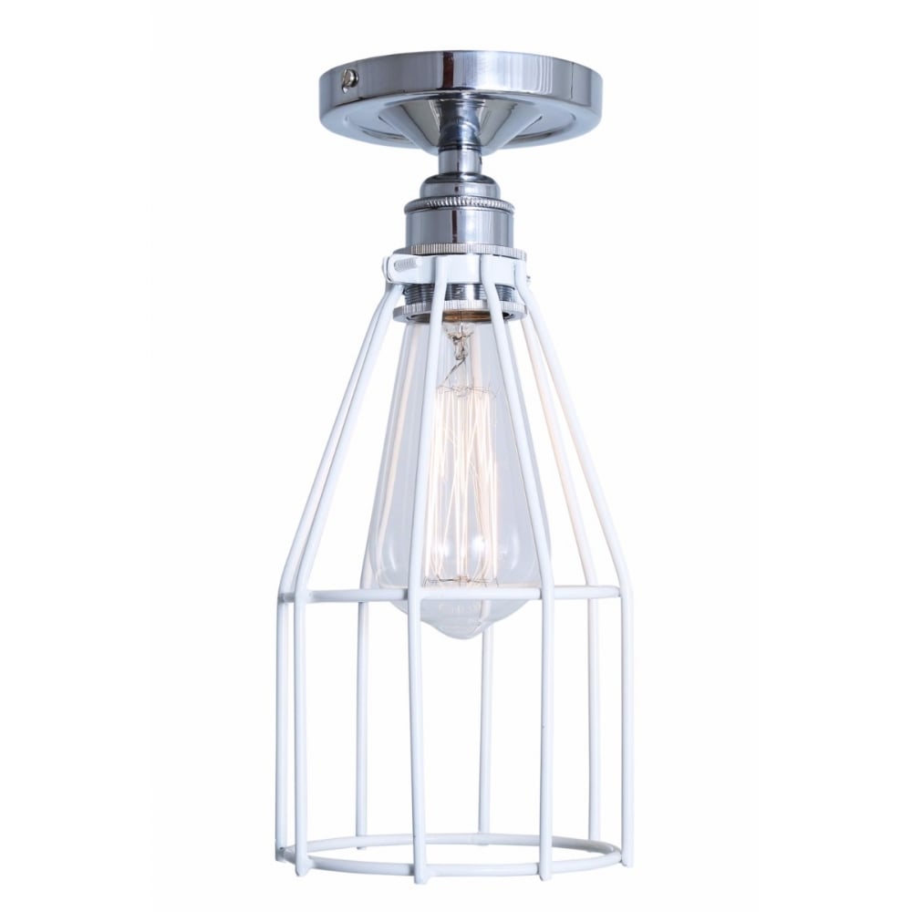 Sage Green Industrial Cage Ceiling Light with Chrome Lampholder