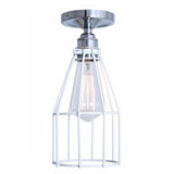 Sage Green Industrial Cage Ceiling Light with Chrome Lampholder