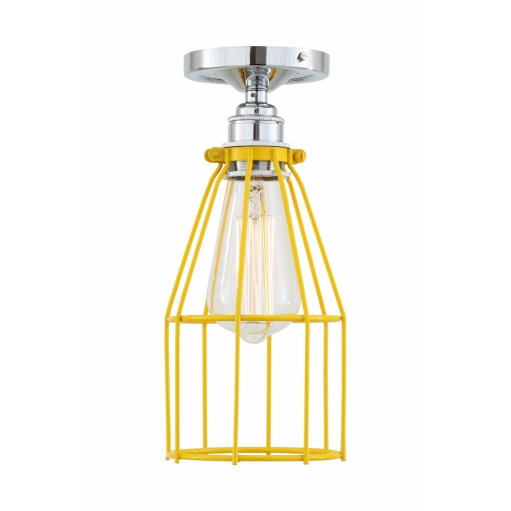 Sage Green Industrial Cage Ceiling Light with Chrome Lampholder