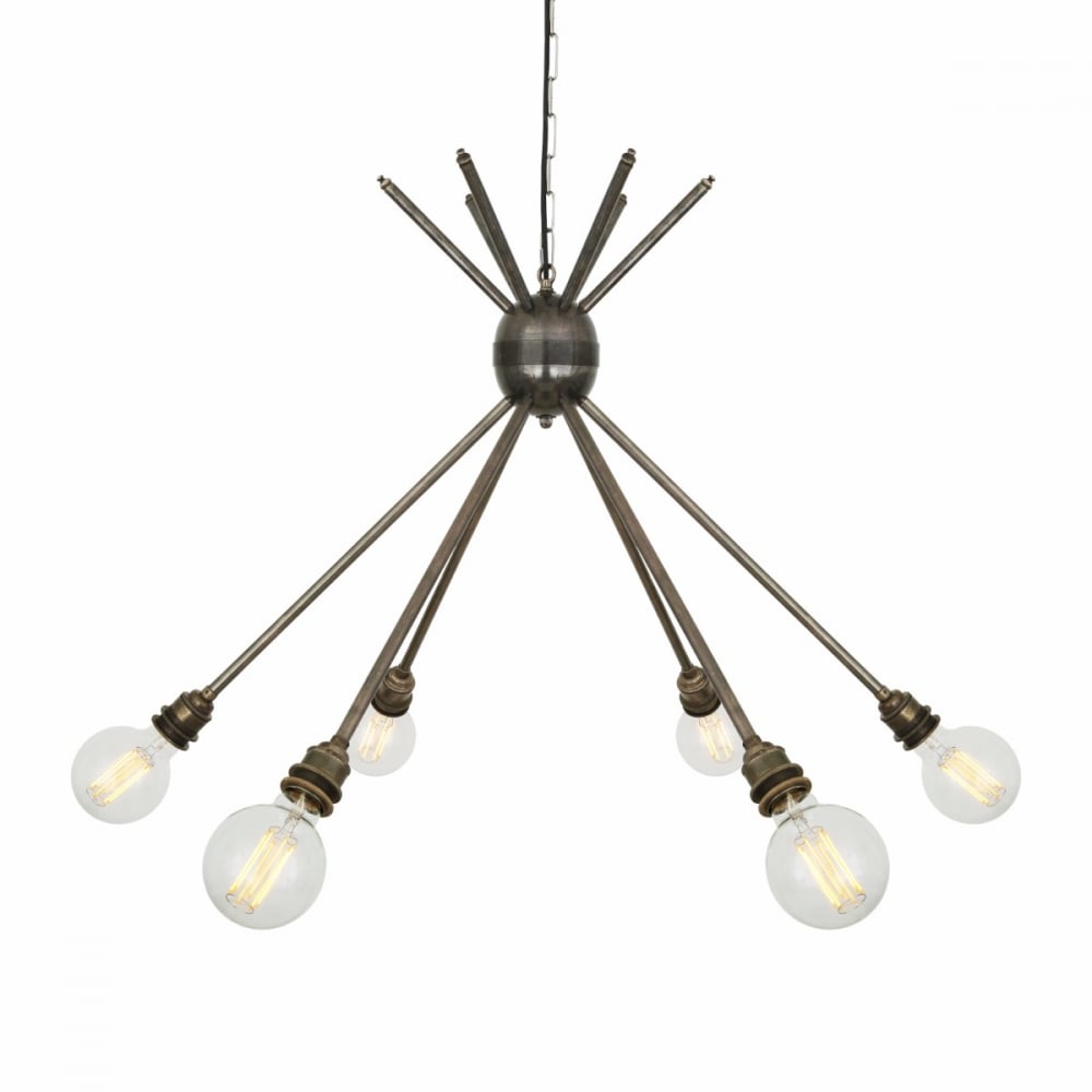 Kyoto Vintage Industrial 6-Rod Brass Chandelier