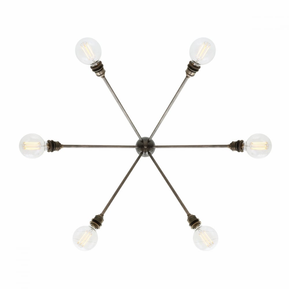 Kyoto Vintage Industrial 6-Rod Brass Chandelier