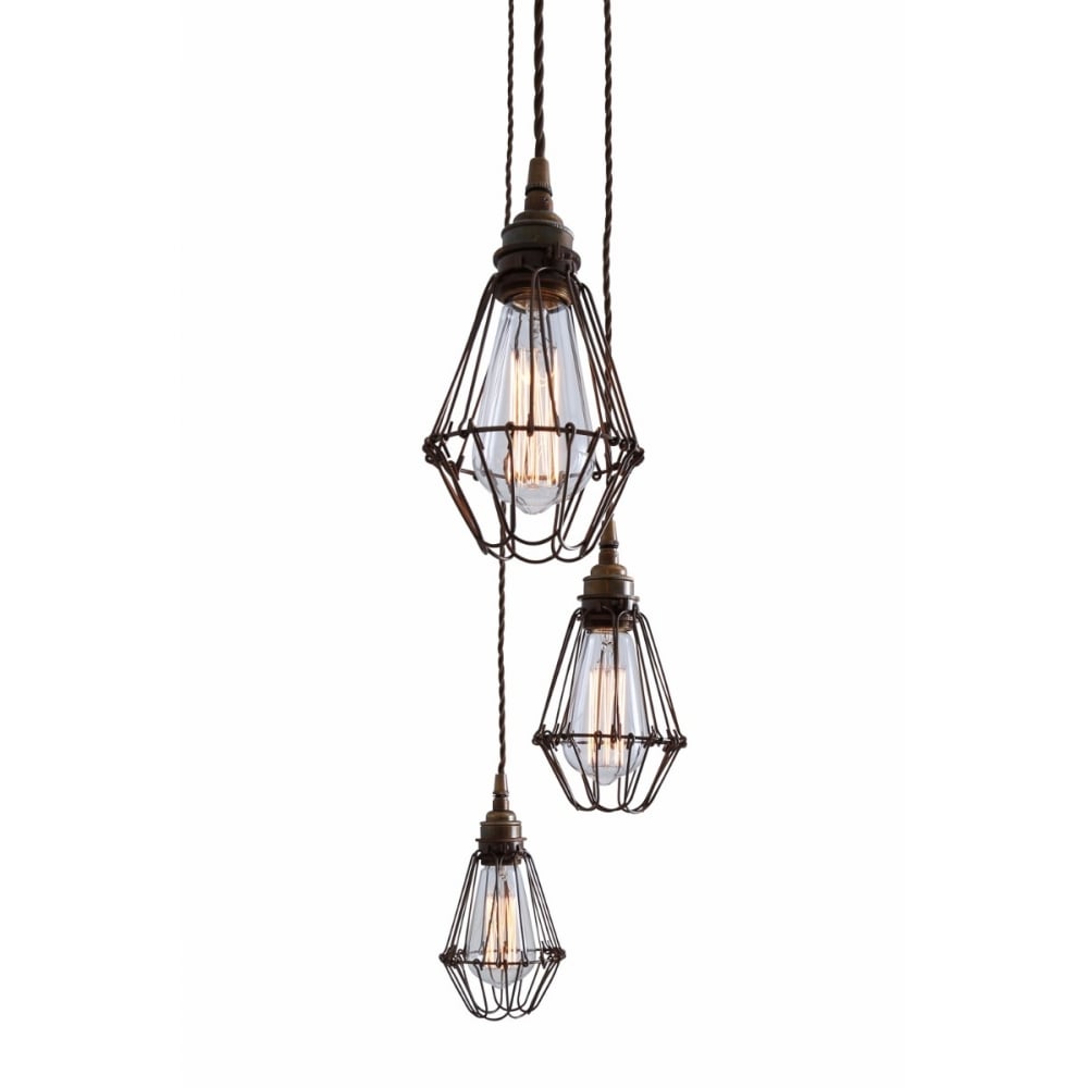 Praia Vintage Brass Cage Pendant Light Cluster